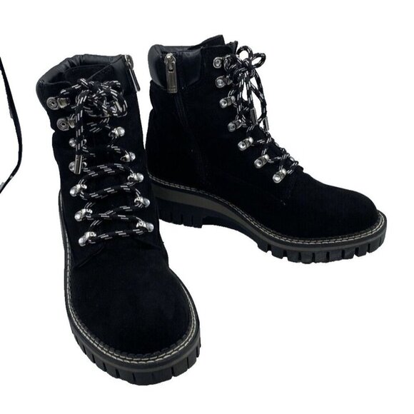 JLo Womens Black Boots Booties Aceser Size 7M 37.5 Lace Up Sparkle Winter Chunky - Picture 1 of 16